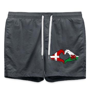 Denmark Wales Flag Hands Heart Shape Used - Swim Trunks - anthracite - Front - AI Model Male 185 light (185cm)