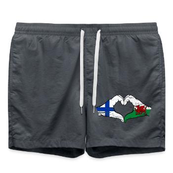 Finland Wales flag hands heart shape used - Swim Trunks - anthracite - Front - AI Model Male 185 light (185cm)