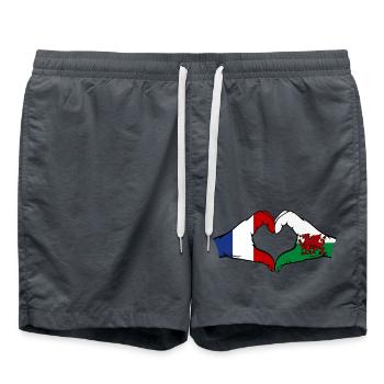 France Wales Flag Hands Heart Shape - Swim Trunks - anthracite - Front - AI Model Male 185 light (185cm)