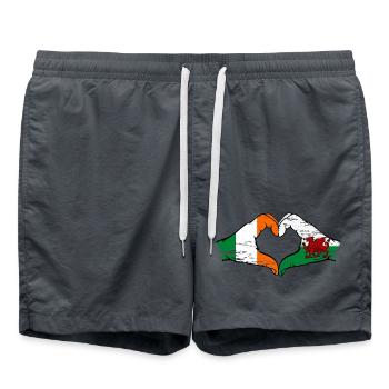 Ireland Wales Flag Hands Heart Shape Used - Swim Trunks - anthracite - Front - AI Model Male 185 light (185cm)