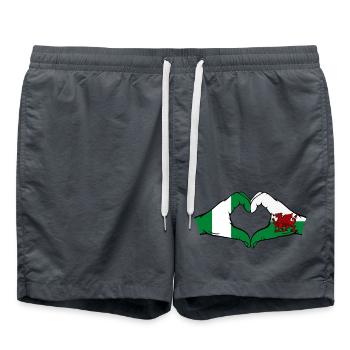 Nigeria Wales Flagge Hände Herzform - Badeshorts - Anthrazit - Vorne - AI Model Male 185 light (185cm)