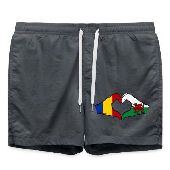 Roumanie Pays de Galles Drapeau Mains Coeur Forme - Short de bain - charbon - Devant - AI Model Male 185 light (185cm)