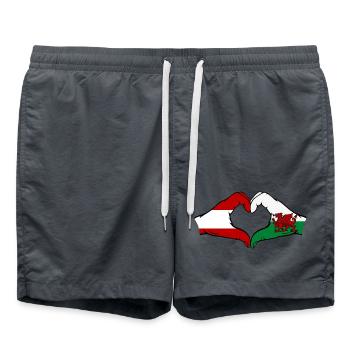 Austria Wales Flag Hands Heart Shape - Swim Trunks - anthracite - Front - AI Model Male 185 light (185cm)