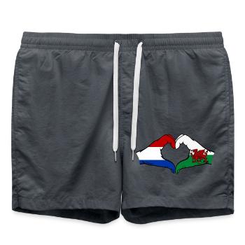 Hollande Pays de Galles Drapeau Mains Coeur Forme - Short de bain - charbon - Devant - AI Model Male 185 light (185cm)