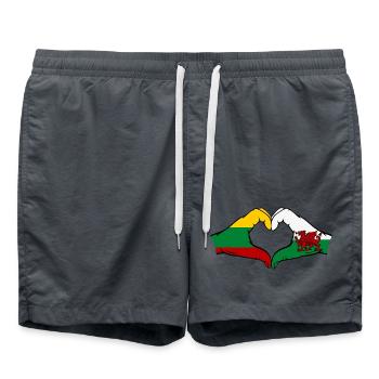 Lithuania Wales Flag Hands Heart Shape - Swim Trunks - anthracite - Front - AI Model Male 185 light (185cm)