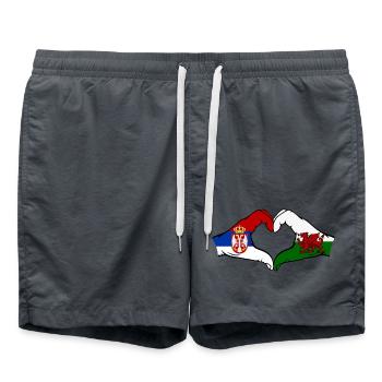 Serbien Wales Flagge Hände Herzform - Badeshorts - Anthrazit - Vorne - AI Model Male 185 light (185cm)