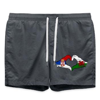 Serbien Wales Flagge Hände Herzform used - Badeshorts - Anthrazit - Vorne - AI Model Male 185 light (185cm)