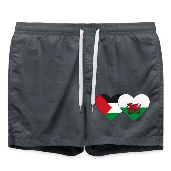 Palästina Wales Flagge Herz - Badeshorts - Anthrazit - Vorne - AI Model Male 185 light (185cm)