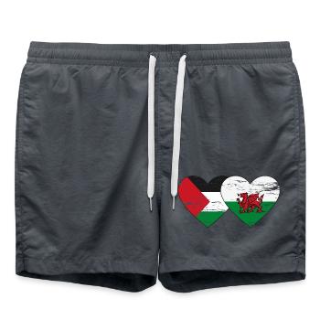 Drapeau de la Palestine Pays de Galles coeur utilisé - Short de bain - charbon - Devant - AI Model Male 185 light (185cm)