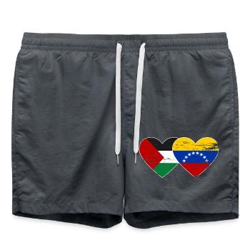 Palestine Venezuela drapeau coeur utilisé - Short de bain - charbon - Devant - AI Model Male 185 light (185cm)