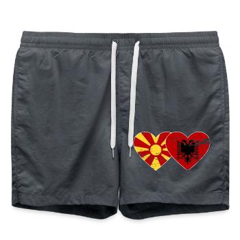 Mazedonien Albanien Flagge Herz used - Badeshorts - Anthrazit - Vorne - AI Model Male 185 light (185cm)