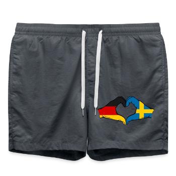Deutschland Schweden Flagge Hände Herzform - Badeshorts - Anthrazit - Vorne - AI Model Male 185 light (185cm)
