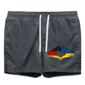 Germany Ukraine Flag Hand Shape Heart Shape Used - Swim Trunks - anthracite - Front - AI Model Male 185 light (185cm)