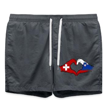 Suisse Slovénie drapeau mains forme de coeur utilisé - Short de bain - charbon - Devant - AI Model Male 185 light (185cm)