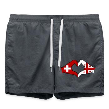 Schweiz Georgien Flagge Hände Herzform - Badeshorts - Anthrazit - Vorne - AI Model Male 185 light (185cm)