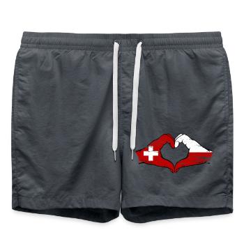 Switzerland Poland Flag Hands Heart Shape Used - Swim Trunks - anthracite - Front - AI Model Male 185 light (185cm)