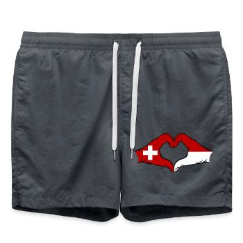 Suisse Monaco Drapeau Mains Coeur Forme - Short de bain - charbon - Devant - AI Model Male 185 light (185cm)
