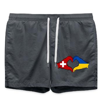 Suisse Ukraine Drapeau Mains Coeur Forme - Short de bain - charbon - Devant - AI Model Male 185 light (185cm)