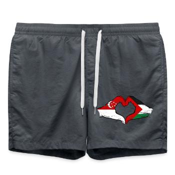 Singapore Palestine Flag Hands Heart Shape Used - Swim Trunks - anthracite - Front - AI Model Male 185 light (185cm)