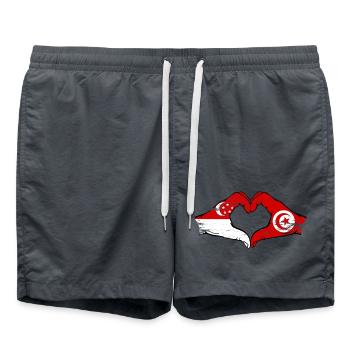 Singapour Tunisie drapeau mains forme coeur utilisé - Short de bain - charbon - Devant - AI Model Male 185 light (185cm)