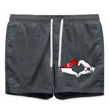Singapur Südkorea Flagge Hände Herzform used - Badeshorts - Anthrazit - Vorne - AI Model Male 185 light (185cm)