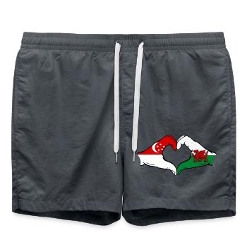Singapur Wales Flagge Hände Herzform - Badeshorts - Anthrazit - Vorne - AI Model Male 185 light (185cm)