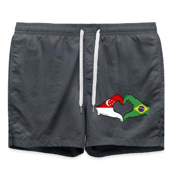 Singapour Brésil Drapeau Mains Coeur Forme - Short de bain - charbon - Devant - AI Model Male 185 light (185cm)
