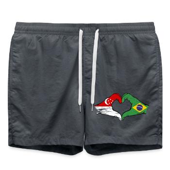 Singapore Brazil Flag Hands Heart Shape Used - Swim Trunks - anthracite - Front - AI Model Male 185 light (185cm)