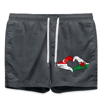 Singapur Wales Flagge Hände Herzform used - Badeshorts - Anthrazit - Vorne - AI Model Male 185 light (185cm)