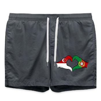Singapore Portugal Flag Hands Heart Shape - Swim Trunks - anthracite - Front - AI Model Male 185 light (185cm)