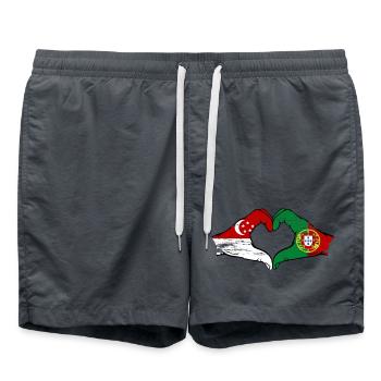 Singapur Portugal Flagge Hände Herzform used - Badeshorts - Anthrazit - Vorne - AI Model Male 185 light (185cm)