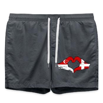 Singapour Danemark drapeau mains forme de coeur utilisé - Short de bain - charbon - Devant - AI Model Male 185 light (185cm)