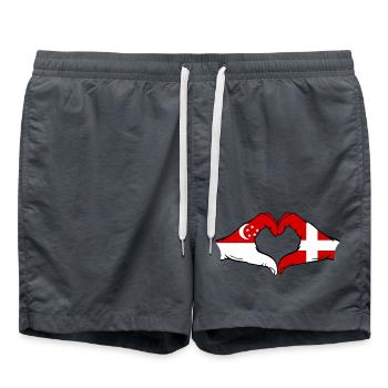 Singapore Denmark Flag Hands Heart Shape - Swim Trunks - anthracite - Front - AI Model Male 185 light (185cm)