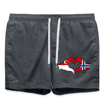 Singapore Norway Flag Hands Heart Shape - Swim Trunks - anthracite - Front - AI Model Male 185 light (185cm)
