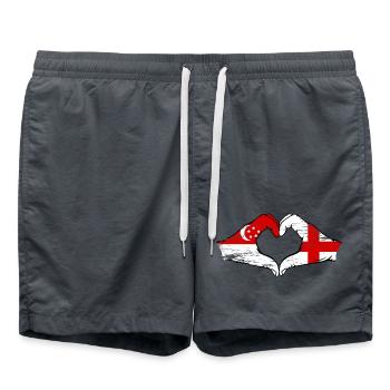 Singapour Angleterre drapeau mains forme de coeur utilisé - Short de bain - charbon - Devant - AI Model Male 185 light (185cm)
