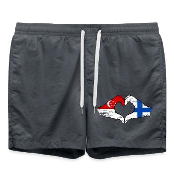 Singapur Finnland Flagge Hände Herzform used - Badeshorts - Anthrazit - Vorne - AI Model Male 185 light (185cm)