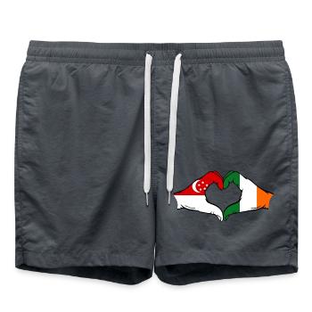 Singapour Irlande Drapeau Mains Coeur Forme - Short de bain - charbon - Devant - AI Model Male 185 light (185cm)