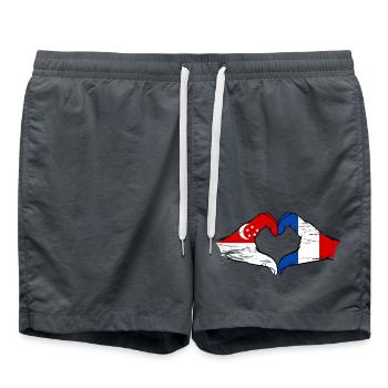 Singapur Frankreich Flagge Hände Herzform used - Badeshorts - Anthrazit - Vorne - AI Model Male 185 light (185cm)