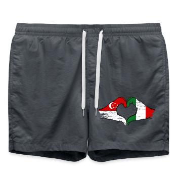 Singapore Italy Flag Hands Heart Shape Used - Swim Trunks - anthracite - Front - AI Model Male 185 light (185cm)