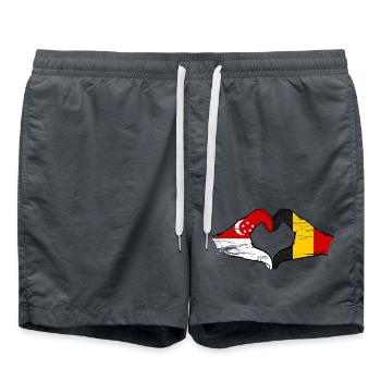 Singapur Belgien Flagge Hände Herzform used - Badeshorts - Anthrazit - Vorne - AI Model Male 185 light (185cm)