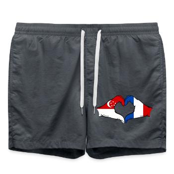 Singapour France Drapeau Aiguilles Forme Coeur - Short de bain - charbon - Devant - AI Model Male 185 light (185cm)