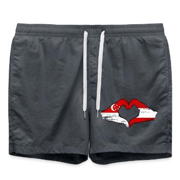 Singapore Austria Flag Hands Heart Shape Used - Swim Trunks - anthracite - Front - AI Model Male 185 light (185cm)