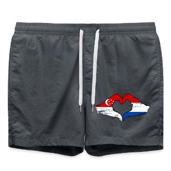 Singapur Holland Flagge Hände Herzform used - Badeshorts - Anthrazit - Vorne - AI Model Male 185 light (185cm)