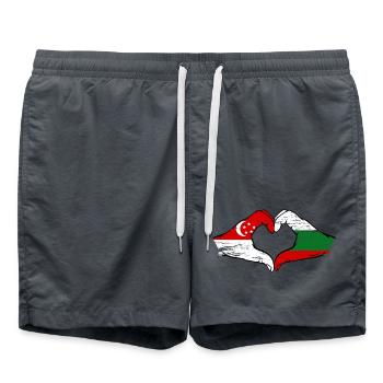 Singapur Bulgarien Flagge Hände Herzform used - Badeshorts - Anthrazit - Vorne - AI Model Male 185 light (185cm)