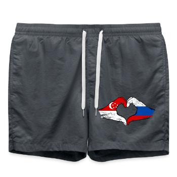 Singapur Russland Flagge Hände Herzform used - Badeshorts - Anthrazit - Vorne - AI Model Male 185 light (185cm)