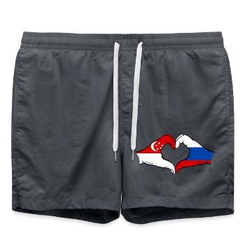 Singapour Russie Drapeau Mains Coeur Forme - Short de bain - charbon - Devant - AI Model Male 185 light (185cm)