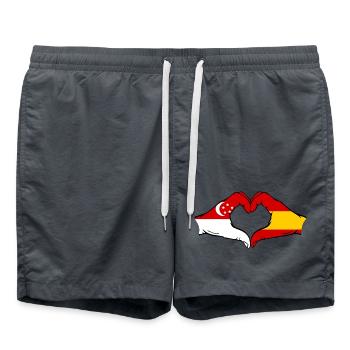 Singapour Espagne Drapeau Mains Coeur Forme - Short de bain - charbon - Devant - AI Model Male 185 light (185cm)