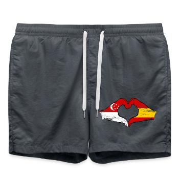Singapore Spain flag hands heart shape used - Swim Trunks - anthracite - Front - AI Model Male 185 light (185cm)