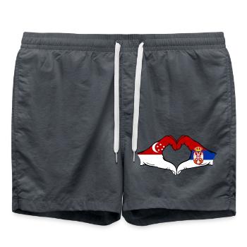 Singapore Serbia Flag Hands Heart Shape - Swim Trunks - anthracite - Front - AI Model Male 185 light (185cm)