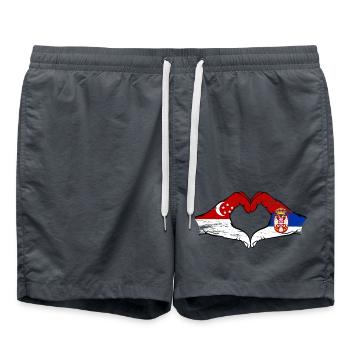 Singapour Serbie drapeau mains forme de coeur utilisé - Short de bain - charbon - Devant - AI Model Male 185 light (185cm)